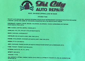 AC equipped R-1234YF Service| Tri City Auto Repair