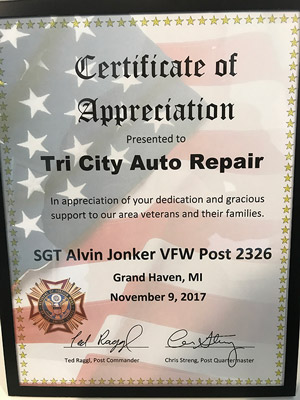 Certificate | Tri City Auto Repair